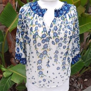 Diane von Furstenberg blue floral silk blouse 2